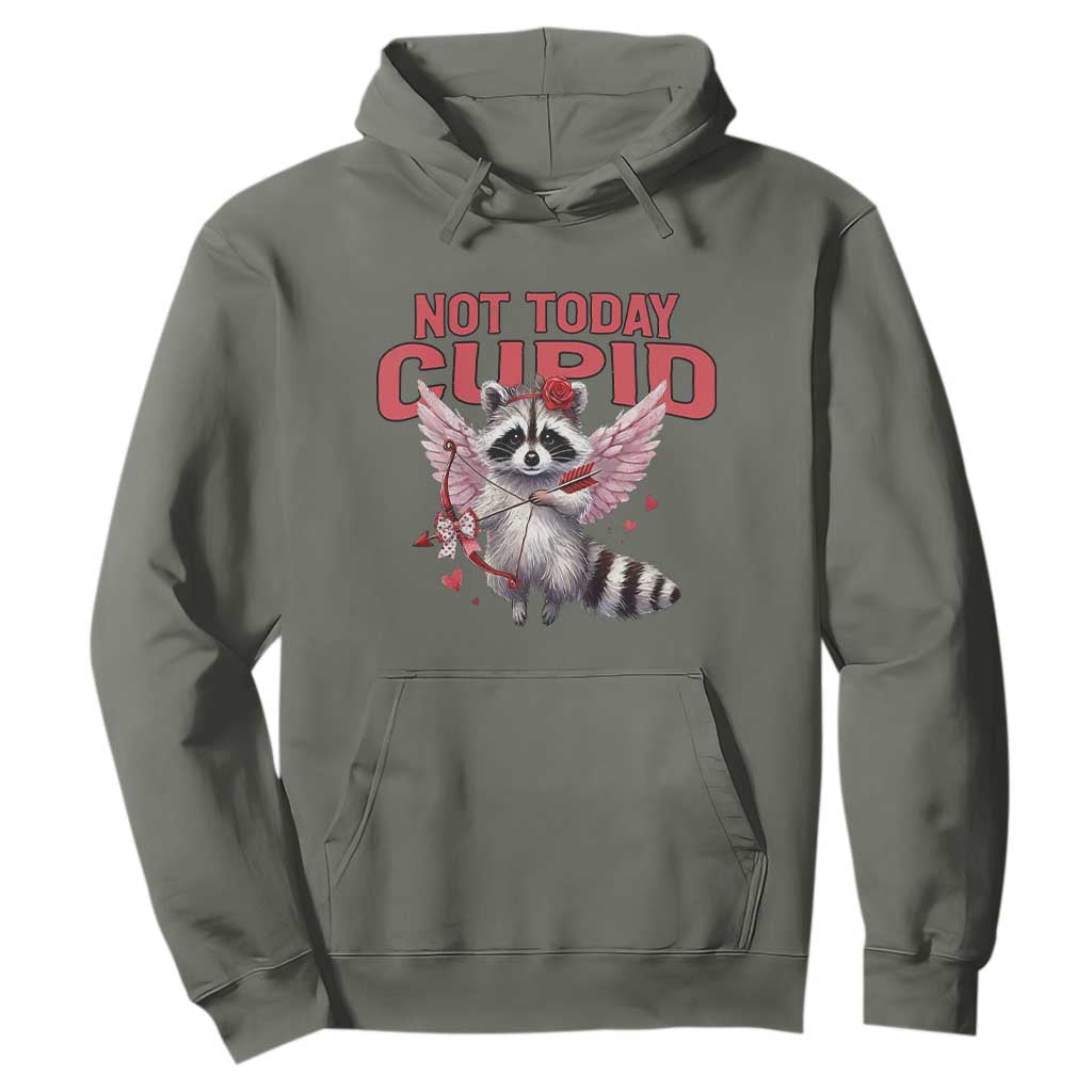 Funny Raccoon Cupid Anti Valentine Hoodie Not Today Cupid TS12 Military Green Print Your Wear