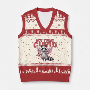 Funny Raccoon Cupid Anti Valentine V-Neck Knit Sweater Vest Not Today Cupid TS12 Beige Red Print Your Wear
