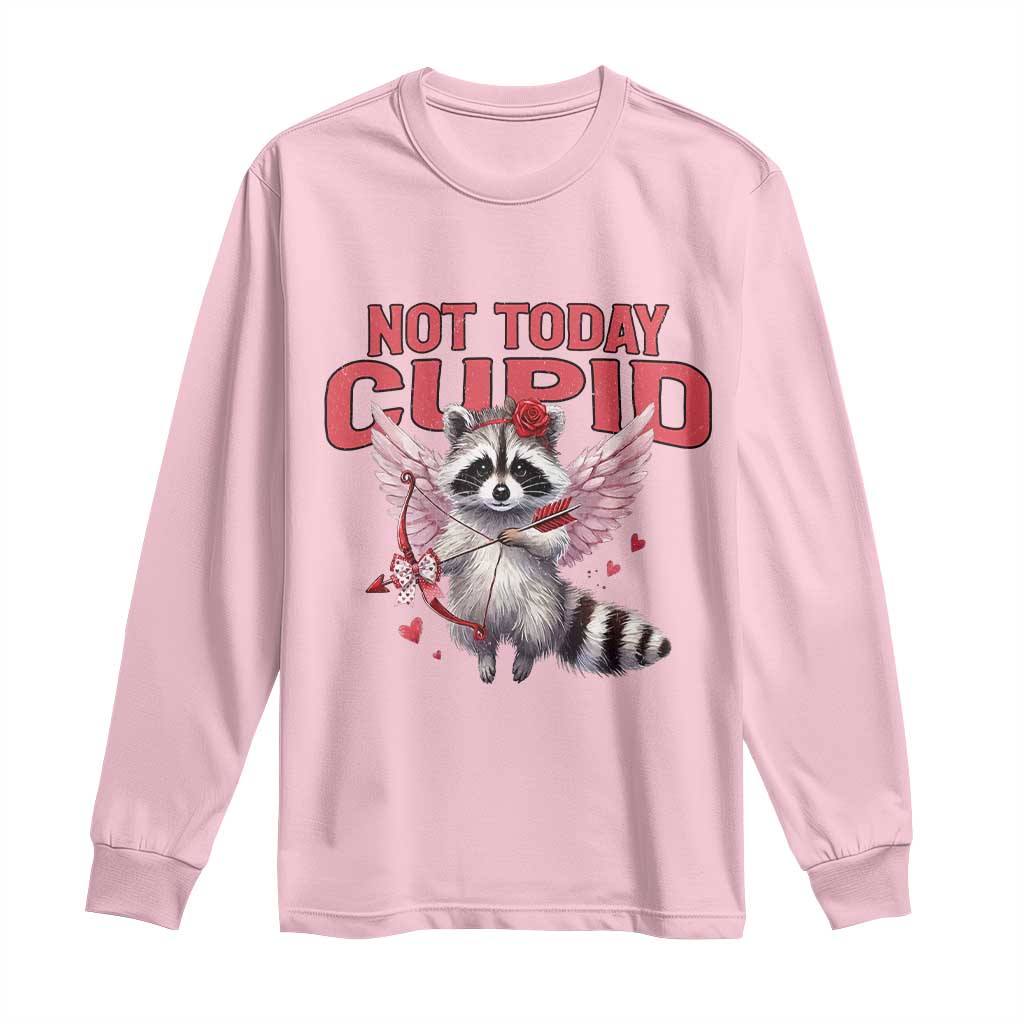 Funny Raccoon Cupid Anti Valentine Long Sleeve Shirt Not Today Cupid TS12 Light Pink Print Your Wear