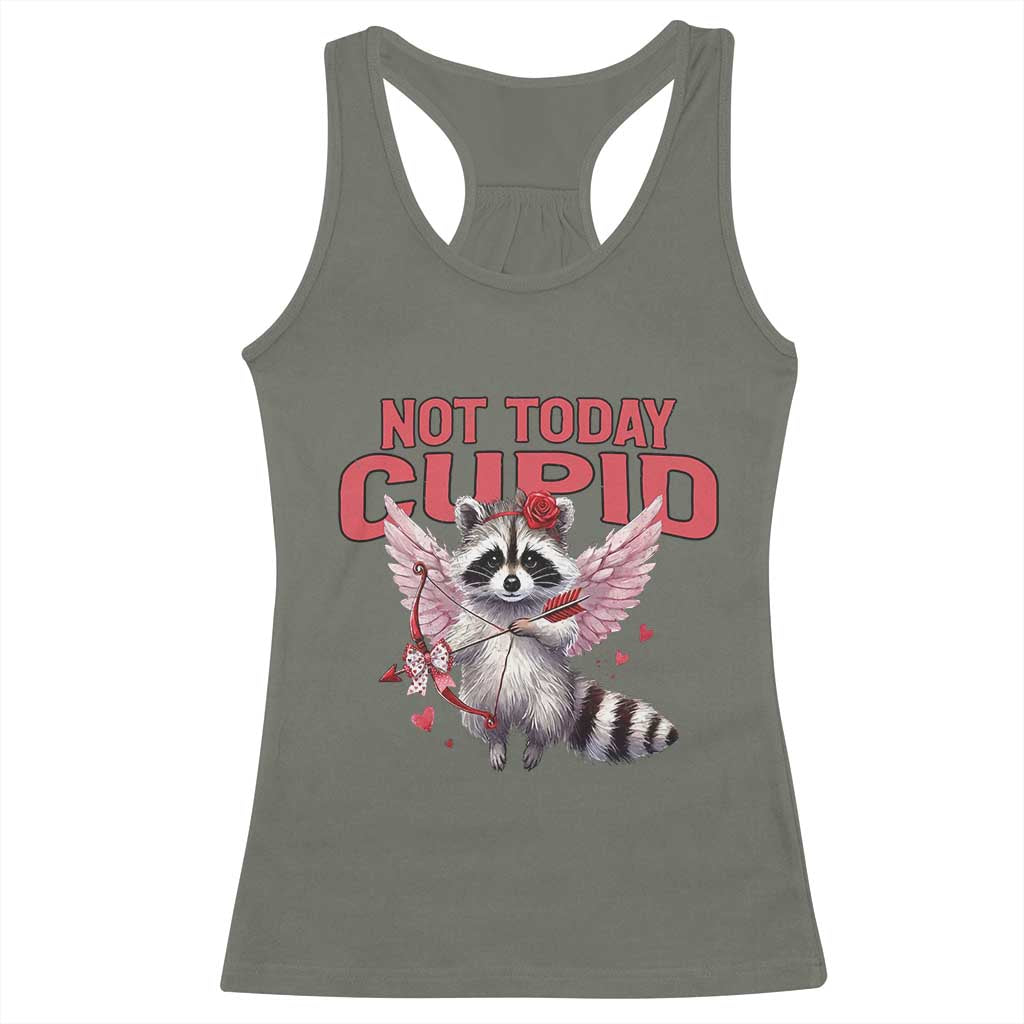 Funny Raccoon Cupid Anti Valentine Racerback Tank Top Not Today Cupid TS12 Military Green Print Your Wear
