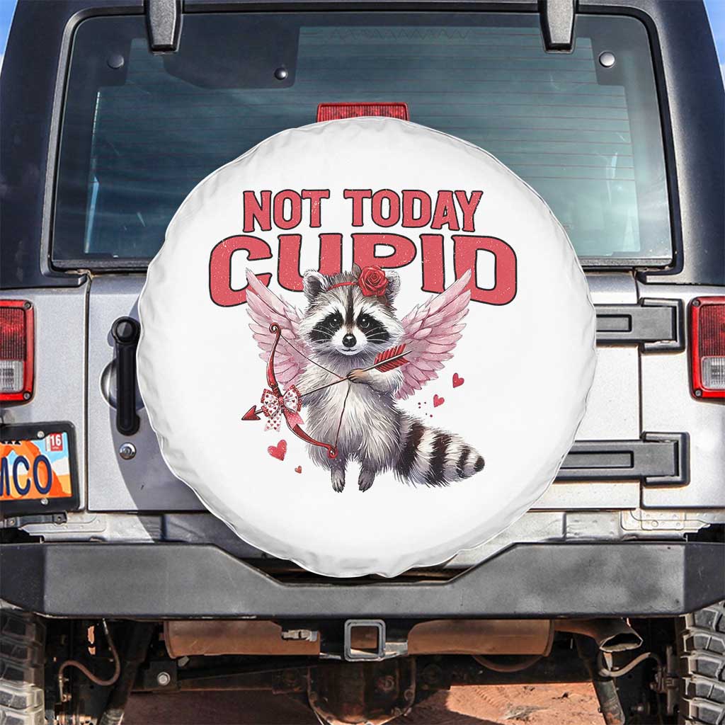 Funny Raccoon Cupid Anti Valentine Spare Tire Cover Not Today Cupid TS12 No hole White Print Your Wear