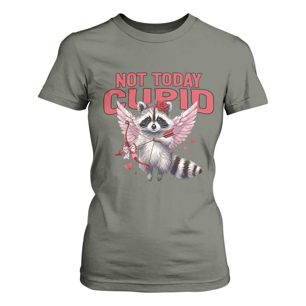 Funny Raccoon Cupid Anti Valentine T Shirt For Women Not Today Cupid TS12 Military Green Print Your Wear