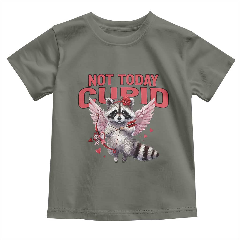 Funny Raccoon Cupid Anti Valentine Toddler T Shirt Not Today Cupid TS12 Military Green Print Your Wear
