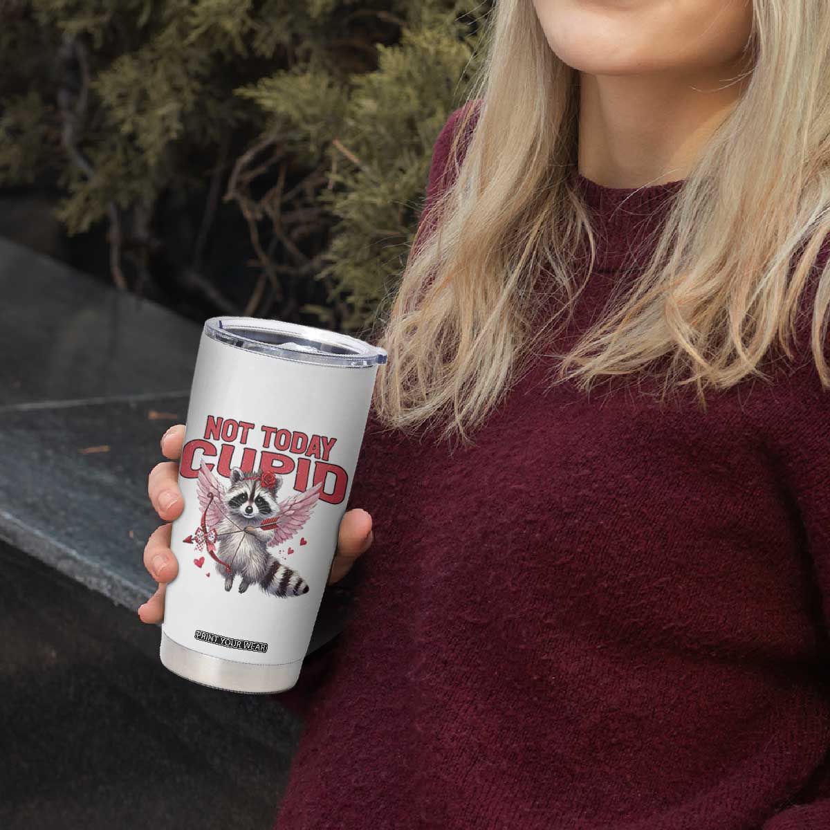Funny Raccoon Cupid Anti Valentine Tumbler Cup Not Today Cupid TS12 Print Your Wear