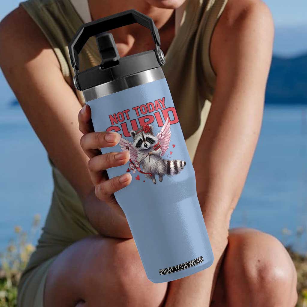 Funny Raccoon Cupid Anti Valentine Flip Straw Tumbler Not Today Cupid TS12 One Size: 30 oz Light Blue Print Your Wear