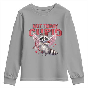 Funny Raccoon Cupid Anti Valentine Youth Sweatshirt Not Today Cupid TS12 Sport Gray Print Your Wear