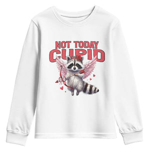 Funny Raccoon Cupid Anti Valentine Youth Sweatshirt Not Today Cupid TS12 White Print Your Wear