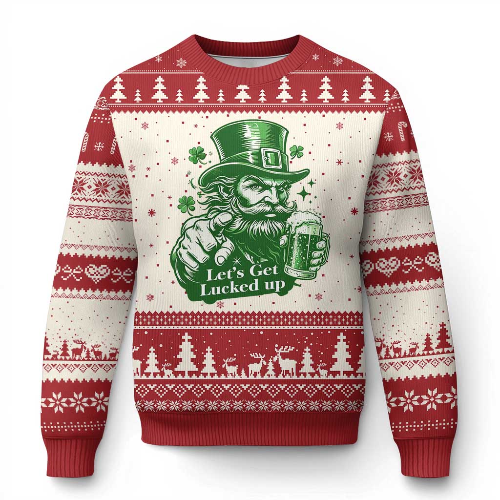 Lets Get Lucked Up Ugly Christmas Sweater St Patricks Day Party Humor TS12 Beige Red Print Your Wear