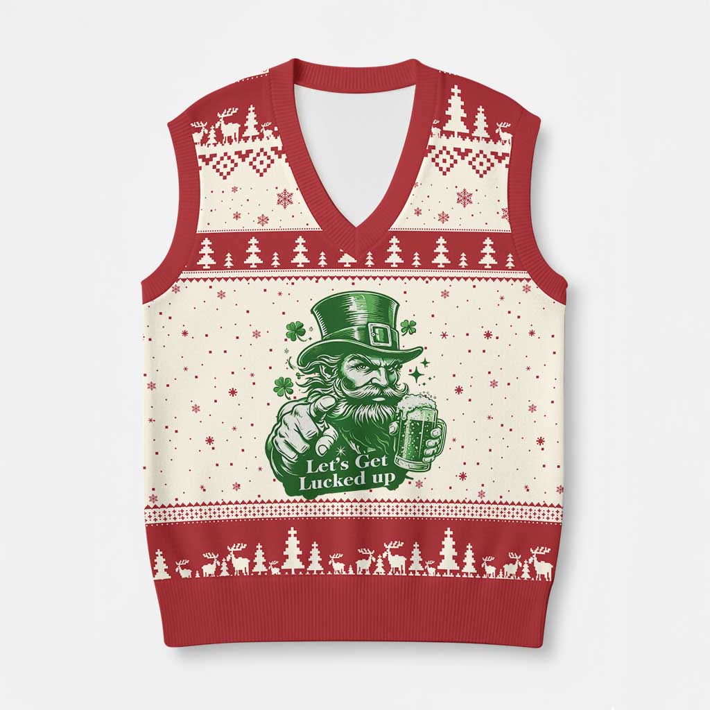 Lets Get Lucked Up V-Neck Knit Sweater Vest St Patricks Day Party Humor TS12 Beige Red Print Your Wear