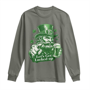 Lets Get Lucked Up Long Sleeve Shirt St Patricks Day Party Humor TS12 Military Green Print Your Wear
