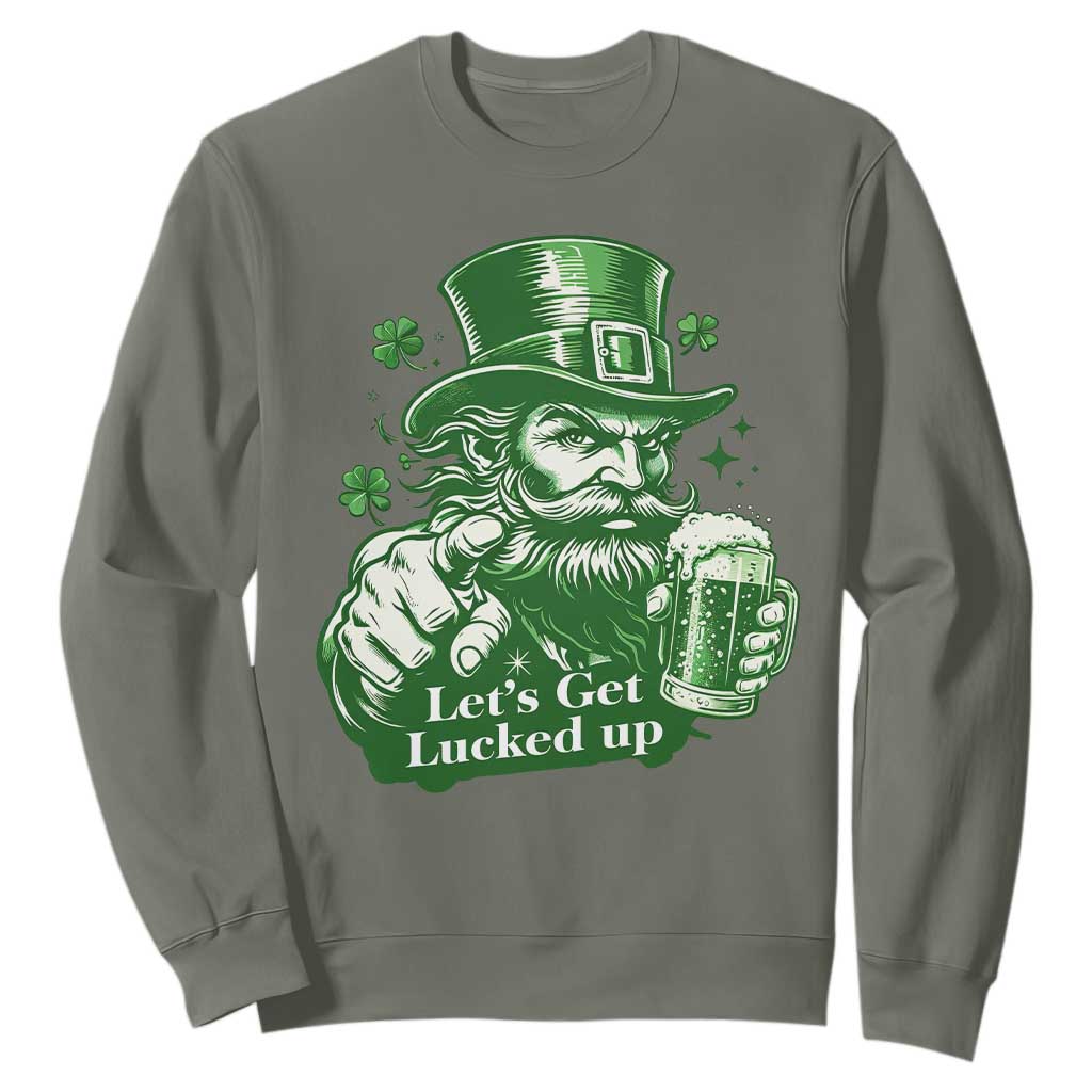 Lets Get Lucked Up Sweatshirt St Patricks Day Party Humor TS12 Military Green Print Your Wear