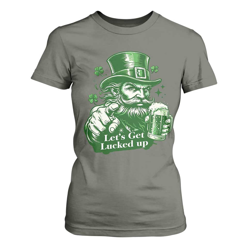 Lets Get Lucked Up T Shirt For Women St Patricks Day Party Humor TS12 Military Green Print Your Wear
