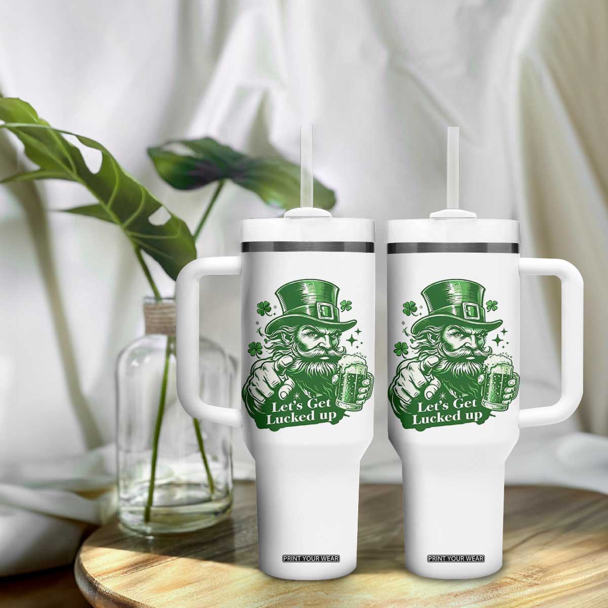 Lets Get Lucked Up Tumbler With Handle St Patricks Day Party Humor TS12 Print Your Wear