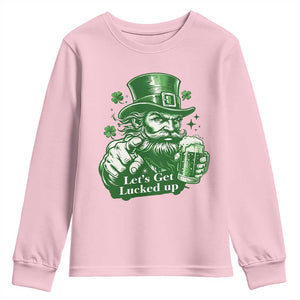 Lets Get Lucked Up Youth Sweatshirt St Patricks Day Party Humor TS12 Light Pink Print Your Wear