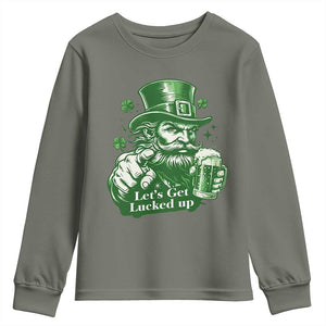 Lets Get Lucked Up Youth Sweatshirt St Patricks Day Party Humor TS12 Military Green Print Your Wear
