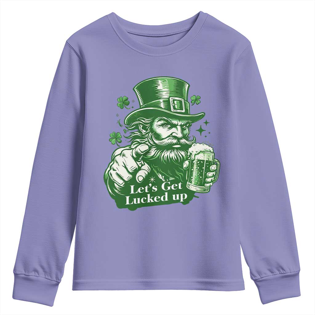 Lets Get Lucked Up Youth Sweatshirt St Patricks Day Party Humor TS12 Violet Print Your Wear
