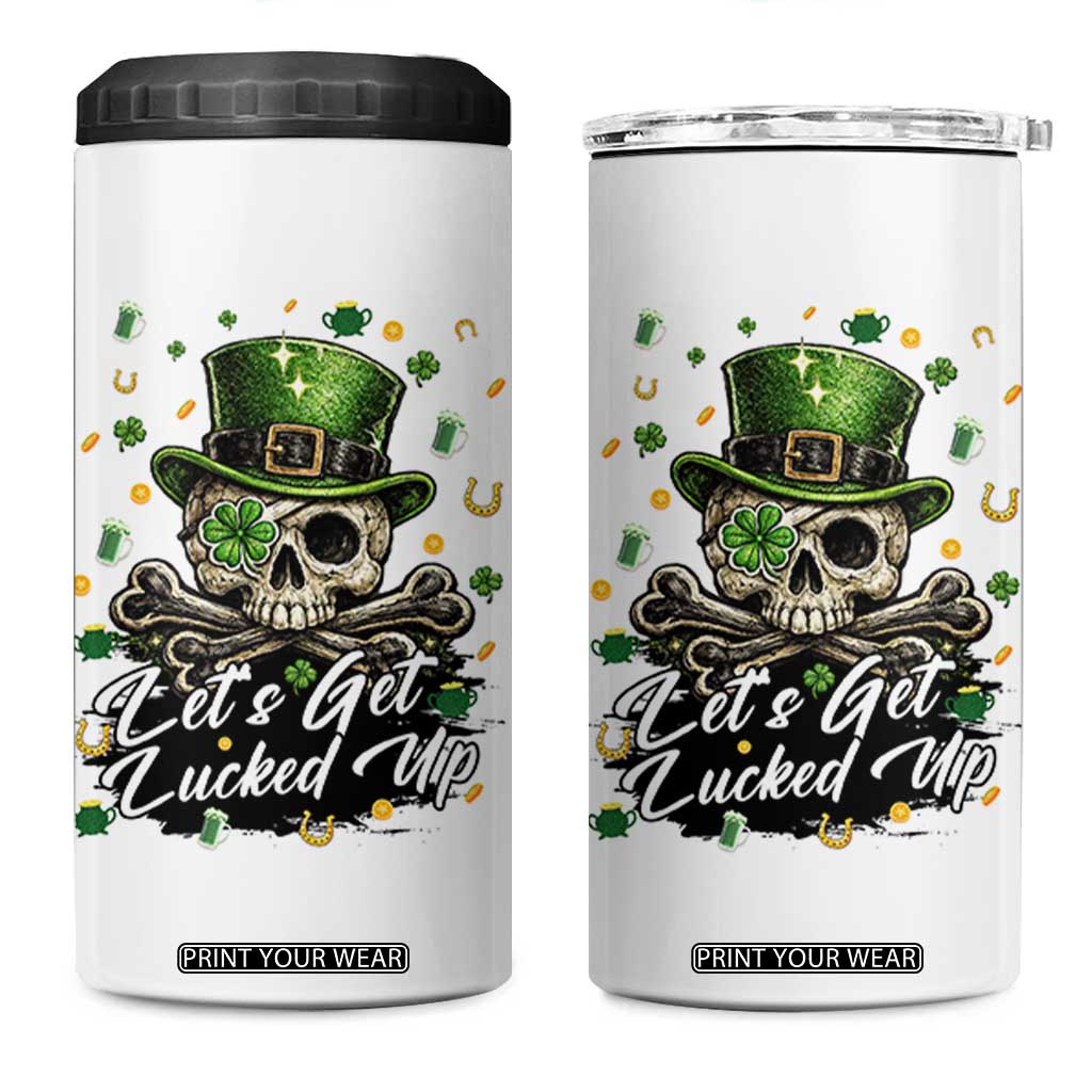 Lets Get Lucked Up 4 in 1 Can Cooler Tumbler Lucky Skeleton St Patricks Day TS12 One Size: 16 oz White Print Your Wear