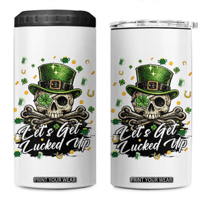 Lets Get Lucked Up 4 in 1 Can Cooler Tumbler Lucky Skeleton St Patricks Day TS12 One Size: 16 oz White Print Your Wear