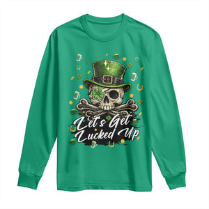 Lets Get Lucked Up Long Sleeve Shirt Lucky Skeleton St Patricks Day TS12 Irish Green Print Your Wear