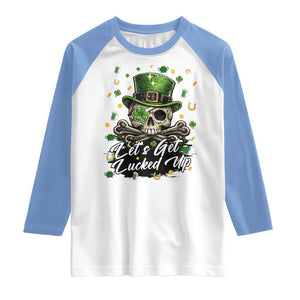 Lets Get Lucked Up Raglan Shirt Lucky Skeleton St Patricks Day TS12 White Carolina Blue Print Your Wear