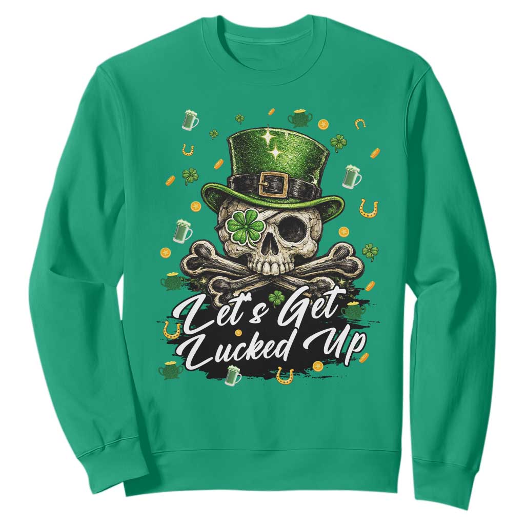 Lets Get Lucked Up Sweatshirt Lucky Skeleton St Patricks Day TS12 Irish Green Print Your Wear