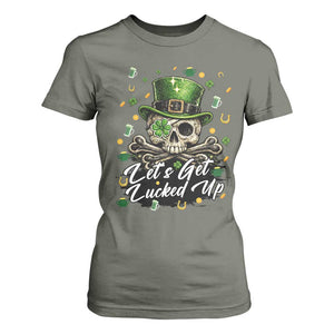 Lets Get Lucked Up T Shirt For Women Lucky Skeleton St Patricks Day TS12 Military Green Print Your Wear