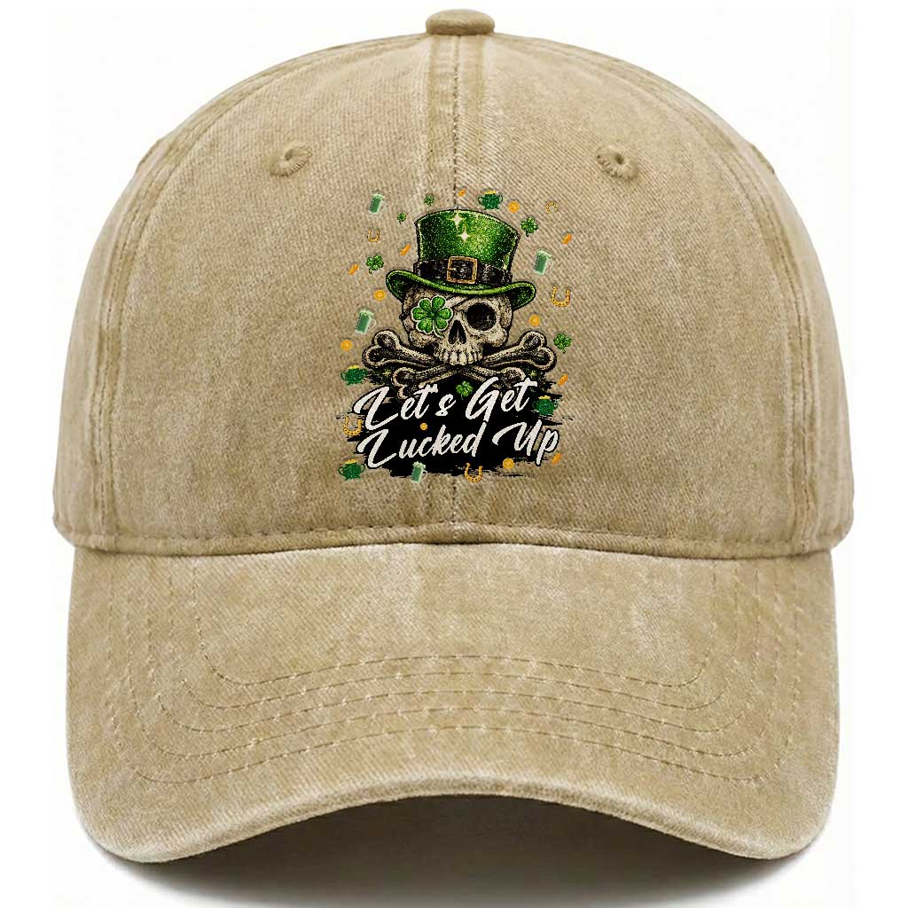 Lets Get Lucked Up Washed Cotton Baseball Cap Lucky Skeleton St Patricks Day TS12 Print Your Wear