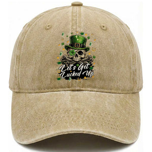 Lets Get Lucked Up Washed Cotton Baseball Cap Lucky Skeleton St Patricks Day TS12 Print Your Wear