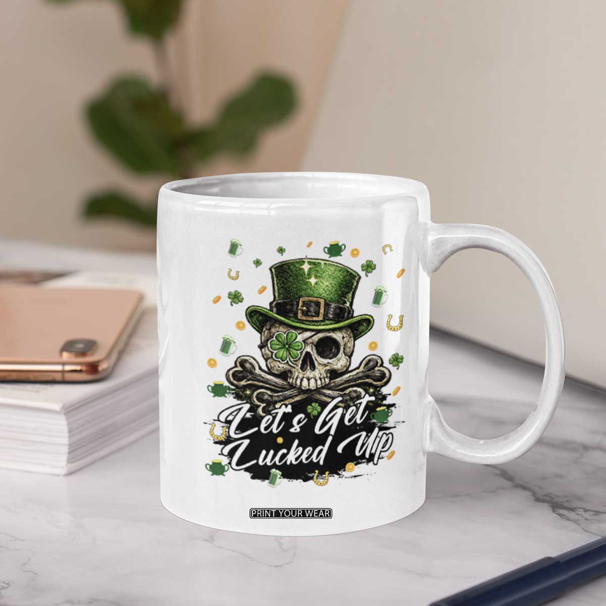 Lets Get Lucked Up Coffee Mug Lucky Skeleton St Patricks Day TS12 Print Your Wear