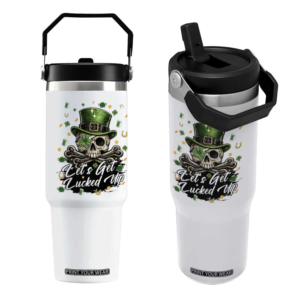 Lets Get Lucked Up Flip Straw Tumbler Lucky Skeleton St Patricks Day TS12 One Size: 30 oz White Print Your Wear