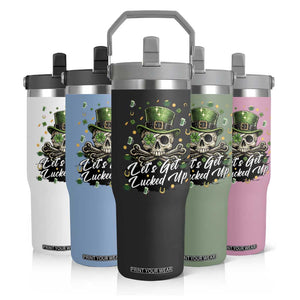 Lets Get Lucked Up Flip Straw Tumbler Lucky Skeleton St Patricks Day TS12 Print Your Wear