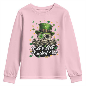 Lets Get Lucked Up Youth Sweatshirt Lucky Skeleton St Patricks Day TS12 Light Pink Print Your Wear