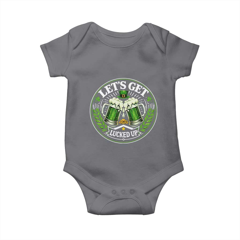 Lets Get Lucked Up Baby Onesie Funny Saint Patricks Day Lucky Drinking TS12 Charcoal Print Your Wear