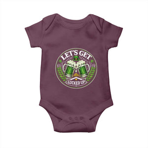 Lets Get Lucked Up Baby Onesie Funny Saint Patricks Day Lucky Drinking TS12 Maroon Print Your Wear