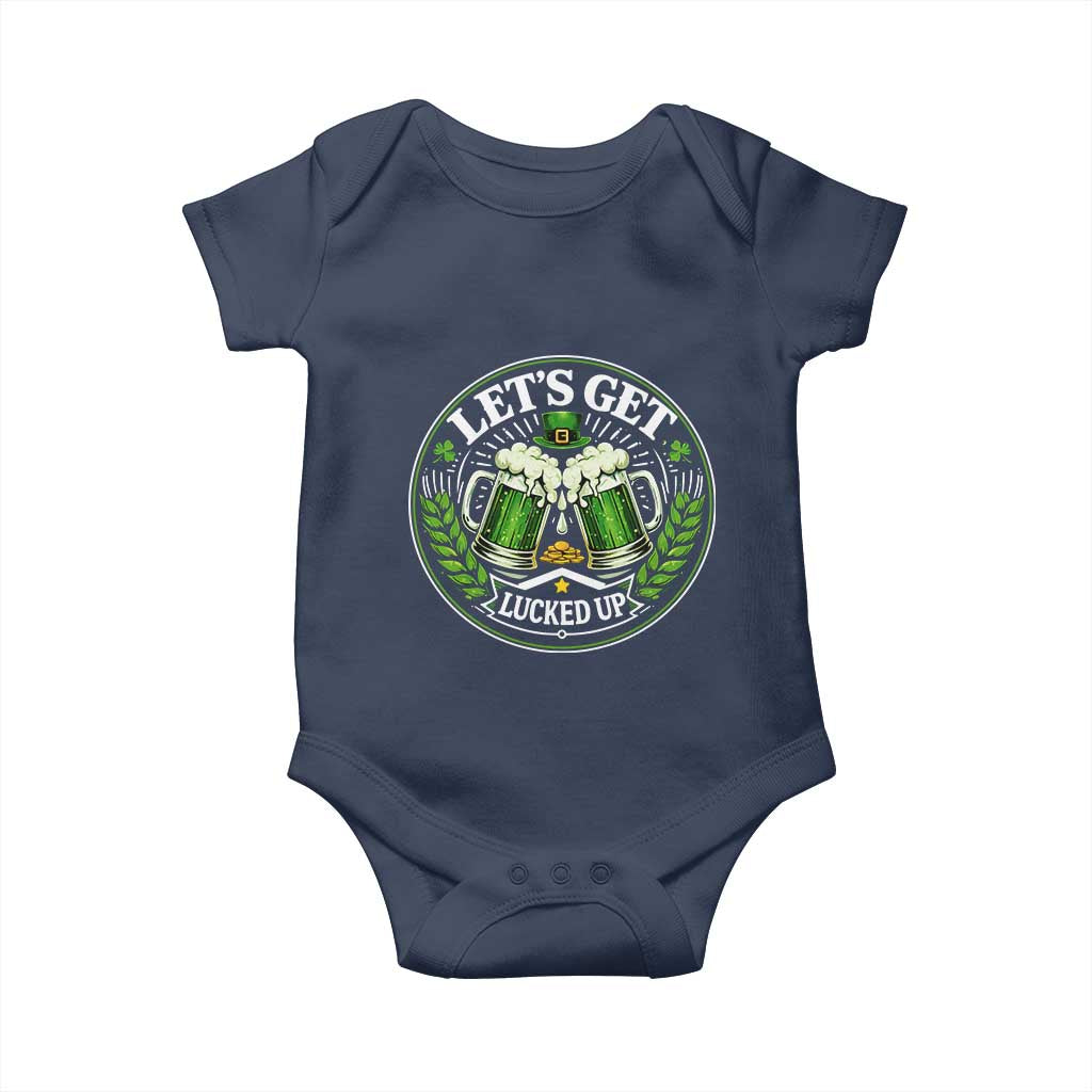 Lets Get Lucked Up Baby Onesie Funny Saint Patricks Day Lucky Drinking TS12 Navy Print Your Wear