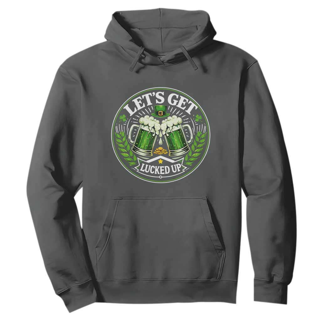 Lets Get Lucked Up Hoodie Funny Saint Patricks Day Lucky Drinking TS12 Dark Heather Print Your Wear