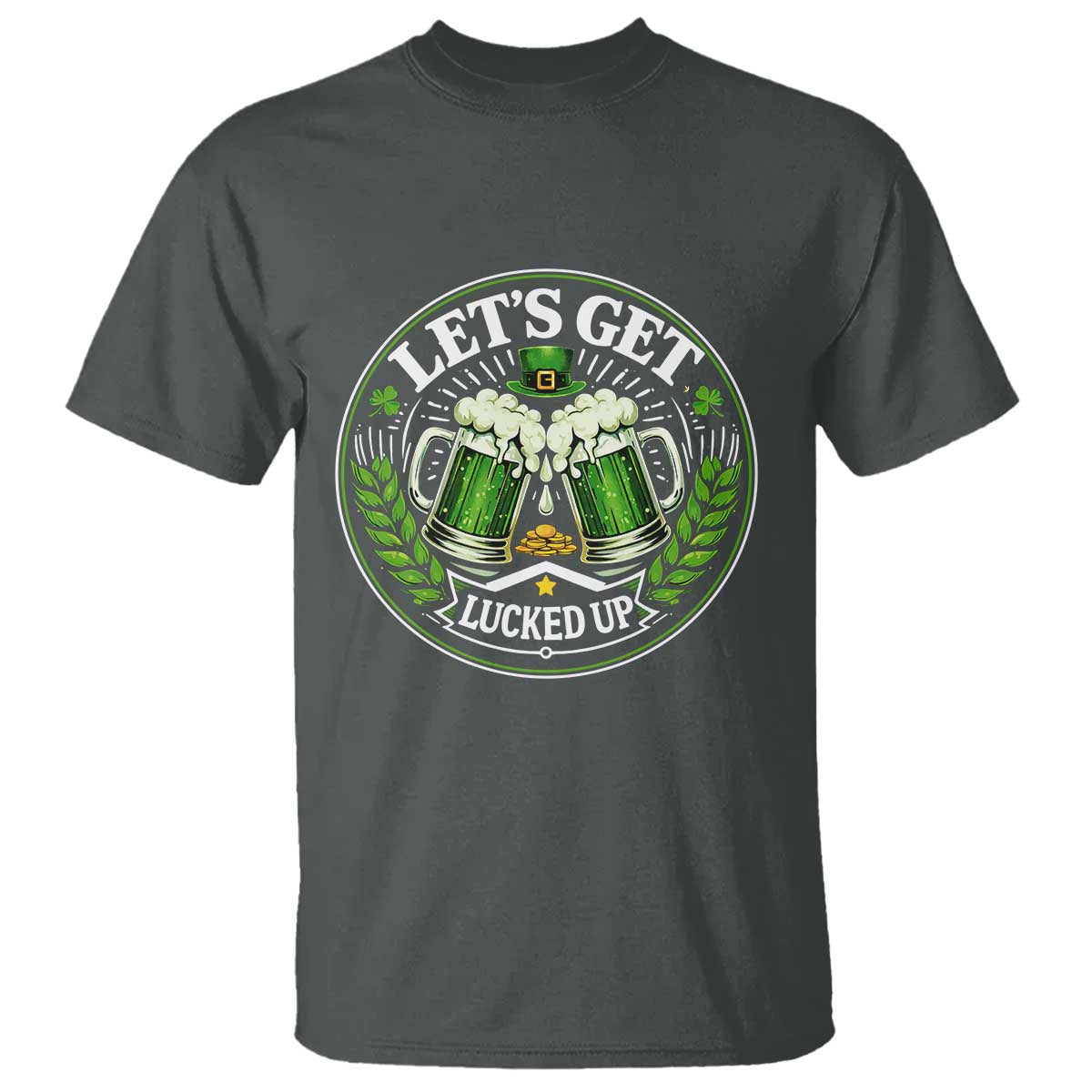 Lets Get Lucked Up T Shirt Funny Saint Patricks Day Lucky Drinking TS12 Dark Heather Print Your Wear