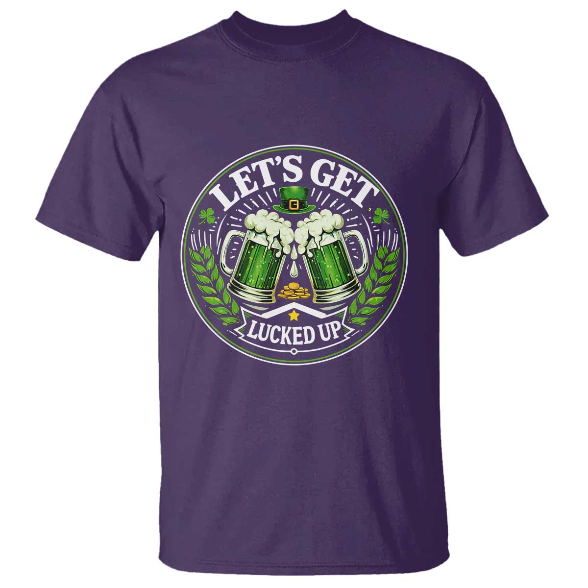 Lets Get Lucked Up T Shirt Funny Saint Patricks Day Lucky Drinking TS12 Purple Print Your Wear