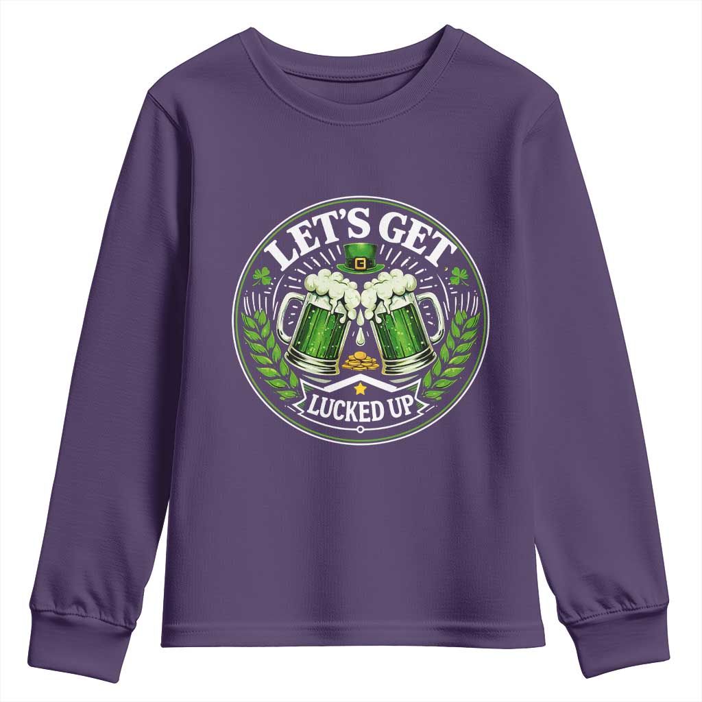 Lets Get Lucked Up Youth Sweatshirt Funny Saint Patricks Day Lucky Drinking TS12 Purple Print Your Wear