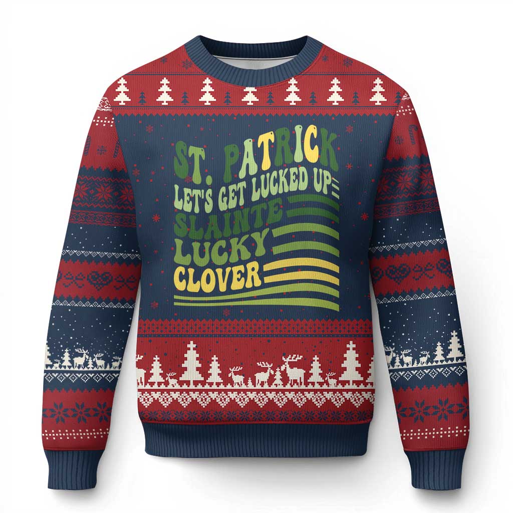Lets Get Lucked Up Ugly Christmas Sweater Funny St Patricks Day TS12 Navy Red Print Your Wear
