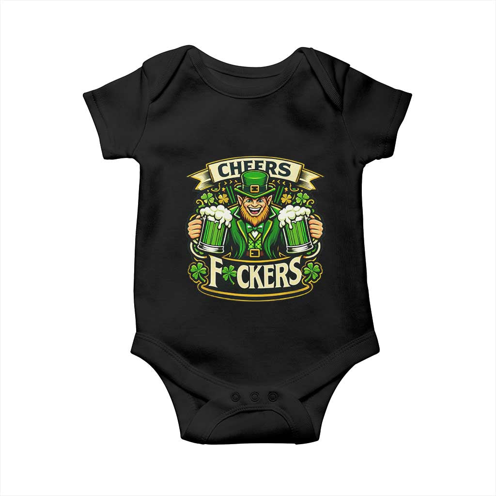 Cheers Fckers Baby Onesie Funny Leprechaun St Patricks Day Party TS12 Black Print Your Wear