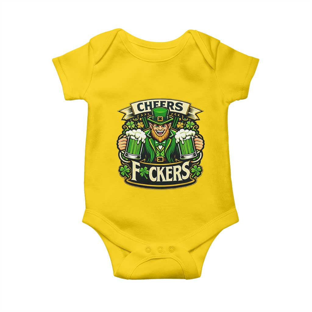 Cheers Fckers Baby Onesie Funny Leprechaun St Patricks Day Party TS12 Daisy Print Your Wear