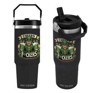 Cheers Fckers Flip Straw Tumbler Funny Leprechaun St Patricks Day Party TS12 One Size: 30 oz Black Print Your Wear