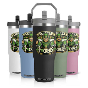 Cheers Fckers Flip Straw Tumbler Funny Leprechaun St Patricks Day Party TS12 Print Your Wear