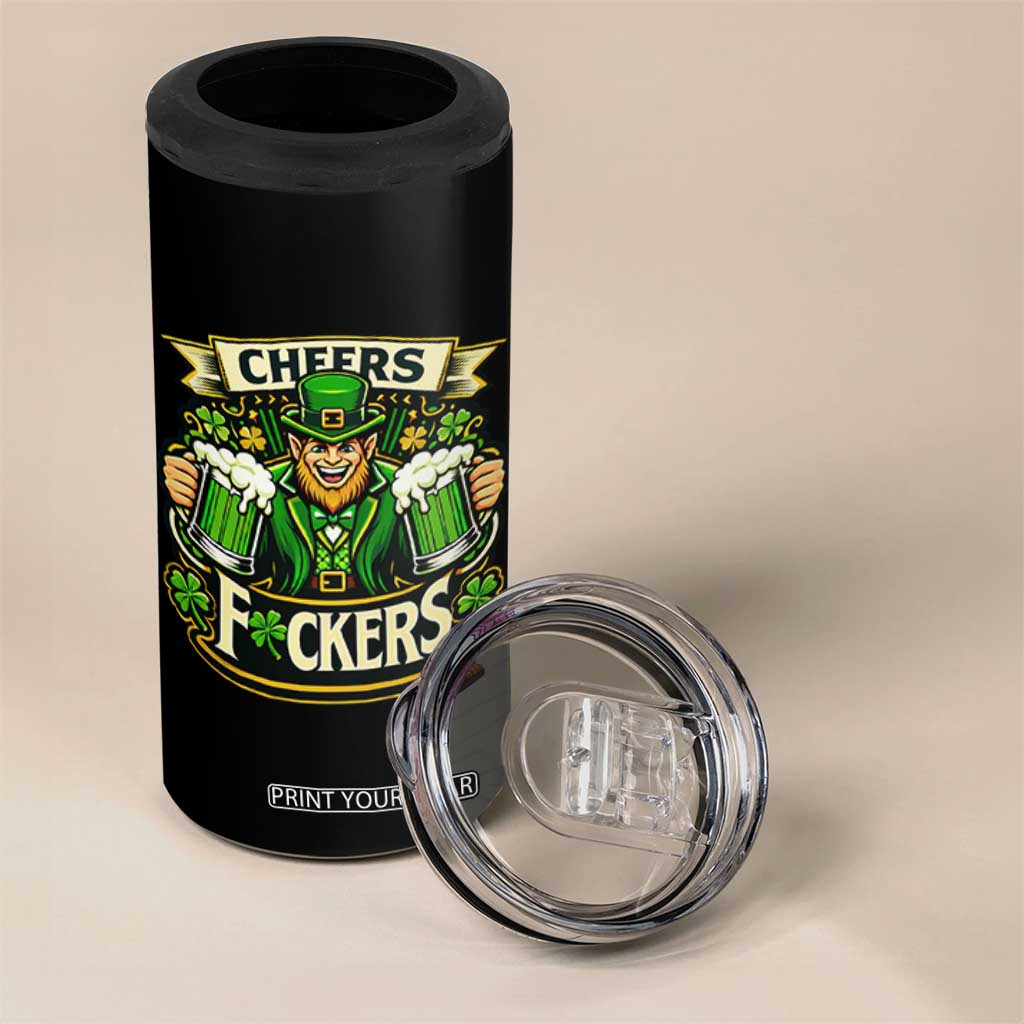 Cheers Fckers 4 in 1 Can Cooler Tumbler Funny Leprechaun St Patricks Day Party TS12 Print Your Wear