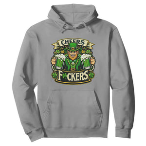 Cheers Fckers Hoodie Funny Leprechaun St Patricks Day Party TS12 Sport Gray Print Your Wear