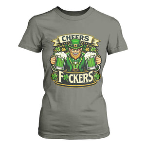 Cheers Fckers T Shirt For Women Funny Leprechaun St Patricks Day Party TS12 Military Green Print Your Wear