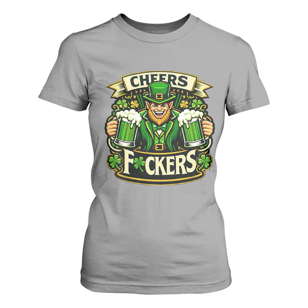 Cheers Fckers T Shirt For Women Funny Leprechaun St Patricks Day Party TS12 Sport Gray Print Your Wear
