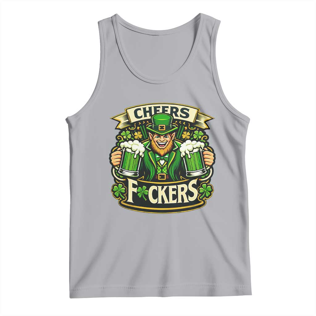 Cheers Fckers Tank Top Funny Leprechaun St Patricks Day Party TS12 Athletic Heather Print Your Wear