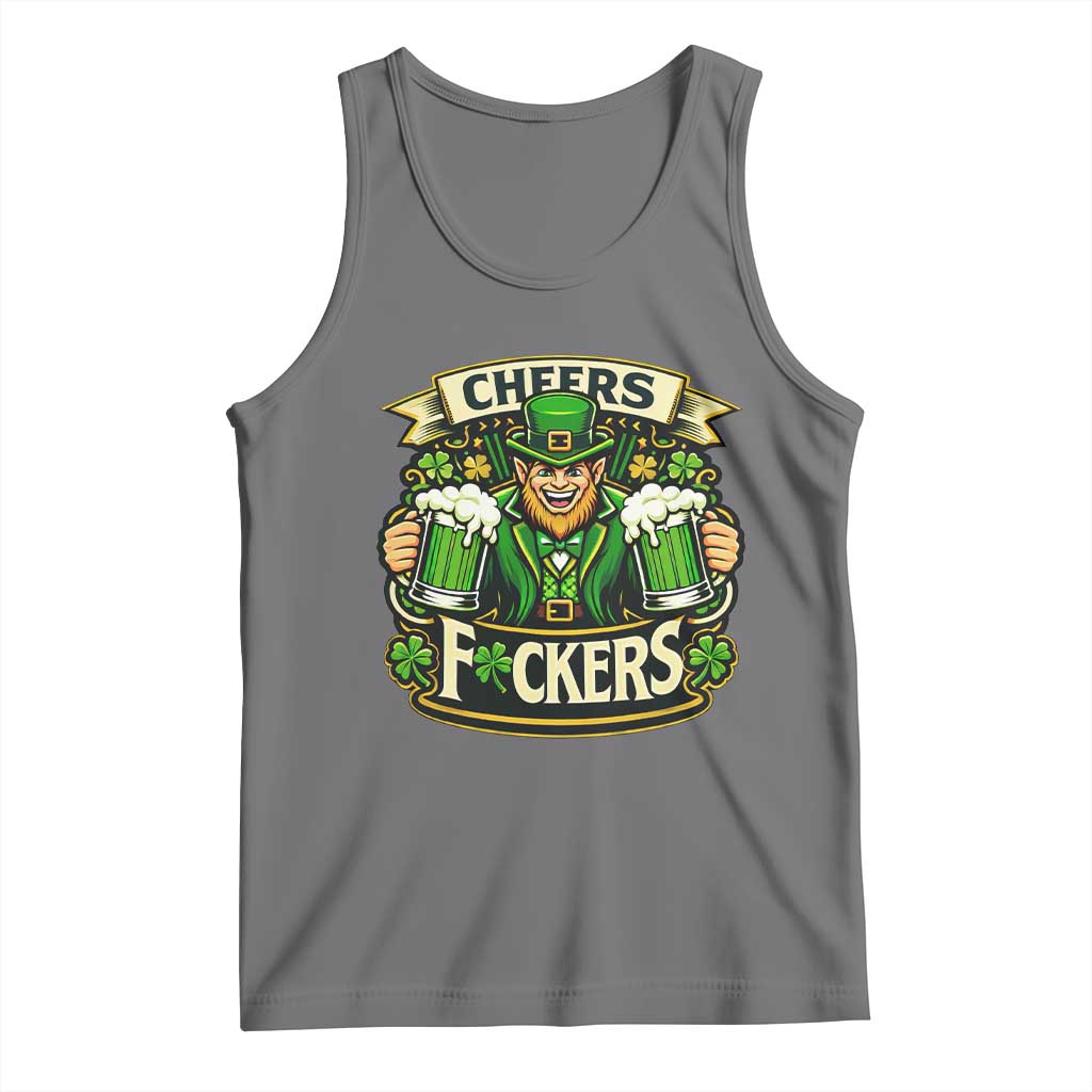 Cheers Fckers Tank Top Funny Leprechaun St Patricks Day Party TS12 Black Heather Print Your Wear